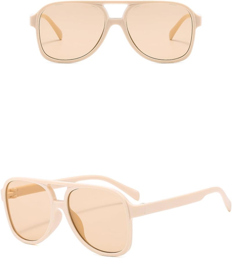 IKUVNA Vintage Aviator Sunglasses for Women Men 70s Glasses Retro Oversized Yellow Lens Shades - Image 3